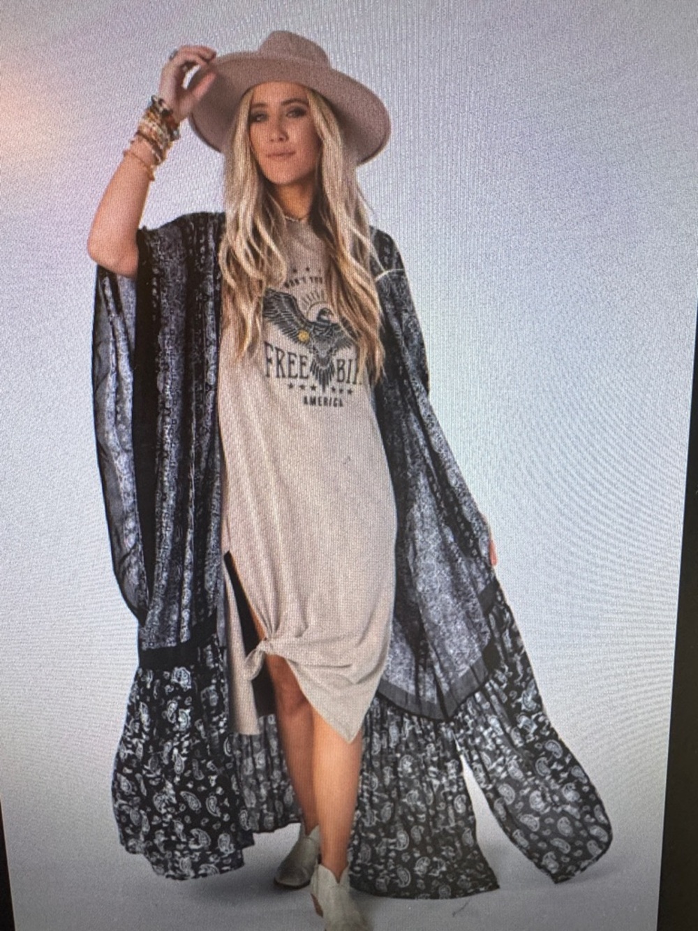 Three Bird Nest Black & White Paisley Kimono Duster one size - Picture 7 of 16